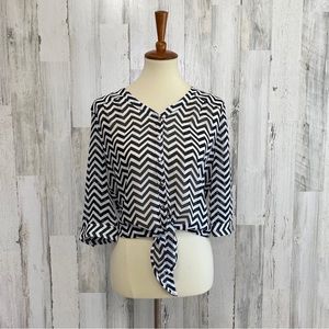 Bongo Sheer Tie Front Chevron Blouse